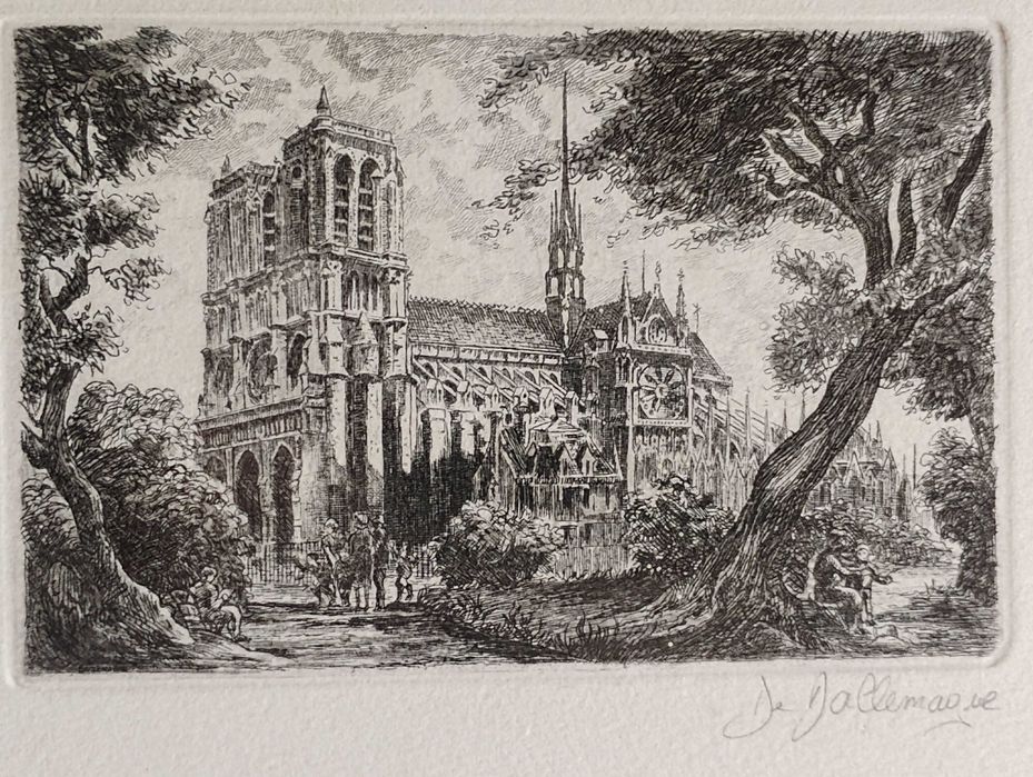 Стара френска литография . Нотрдам де Париж.