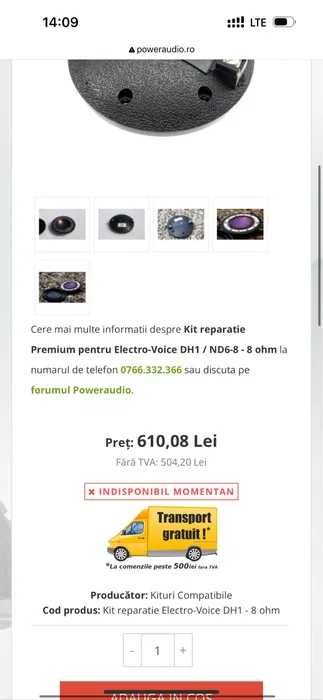 Kit inalta Dynacord xa2, vl212 - Ev nd 6 - 8 ohm - REPARATIE PREMIUM