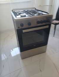 Aragaz beko inox cu 4 ochiuri gaz/electric, quartz, iluminare cuptor,