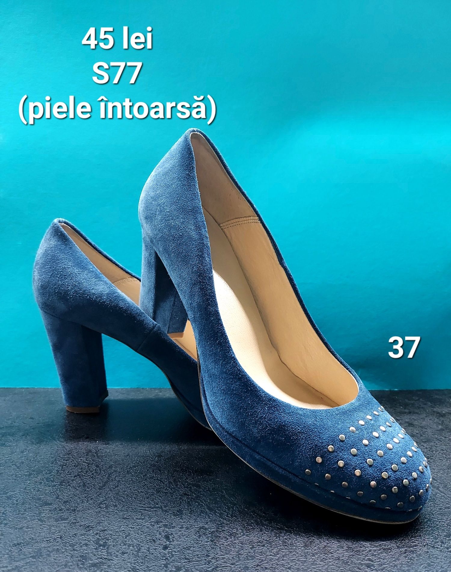 Pantofi albaştri piele întoarsa 37