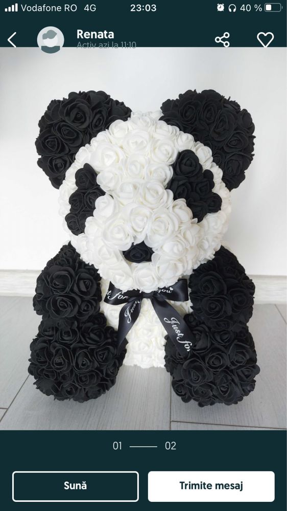 Urs panda din trandafiri 40 cm cadou ideal