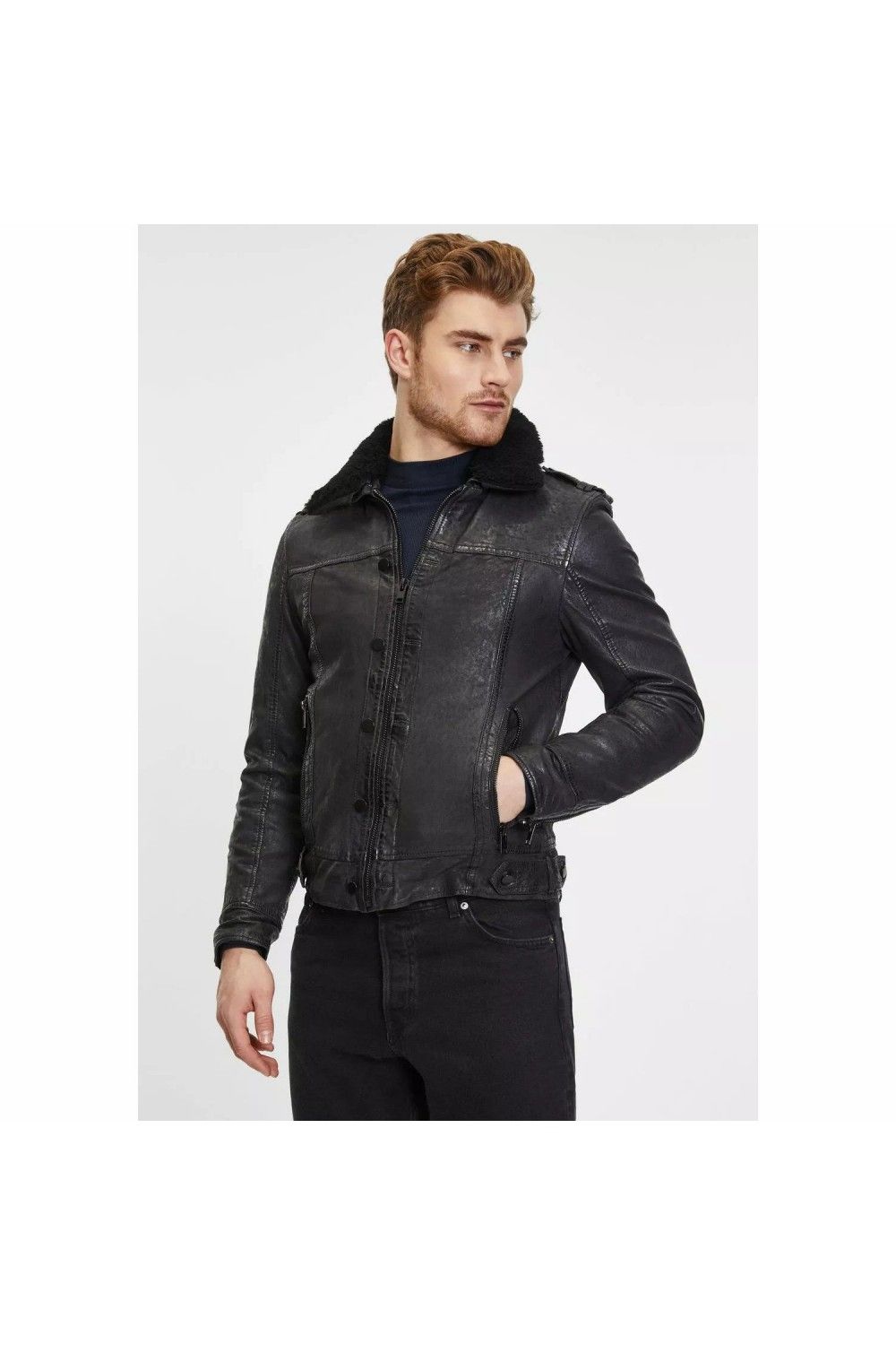 Geaca de Piele Barbati Gipsy Neagra G2MFairan