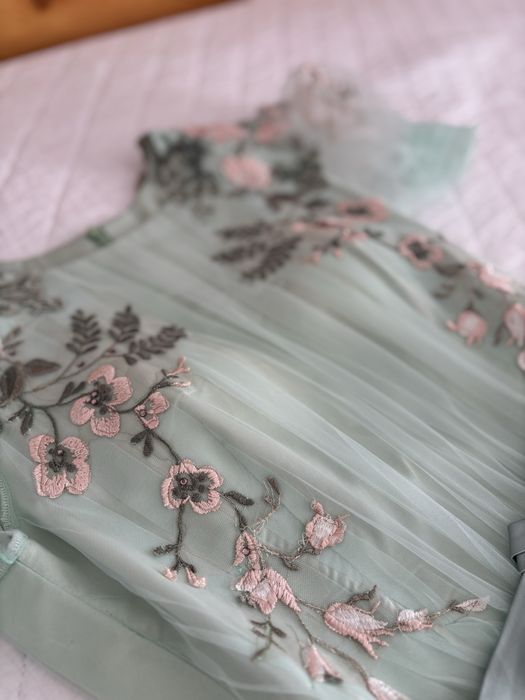 Set rochii mama-fiică – verde deschis, unicat, mărime S și 4 ani