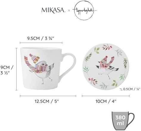 Нова Фина порцеланова чаша и подложка с празничен дизайн 380мл MIKASA