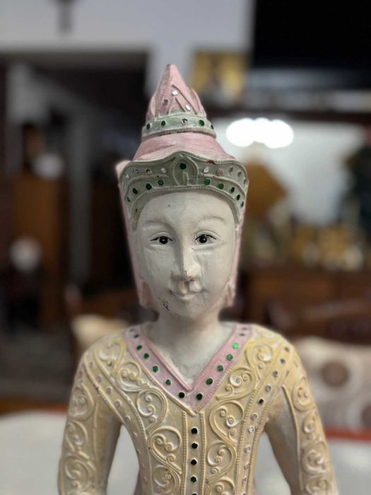 Sculptură în lemn exotic masiv/Buddha Thai/lucrat+pictat manual/52cm.