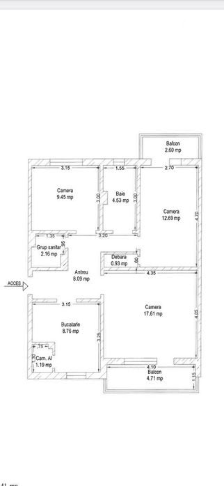 Apartament 3 camere , decomandat, 2 bai, 2 balcoane