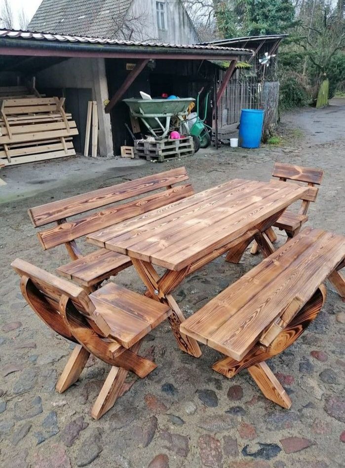 Set masa cu băncuțe lemn masiv  scaune terasă foișor
