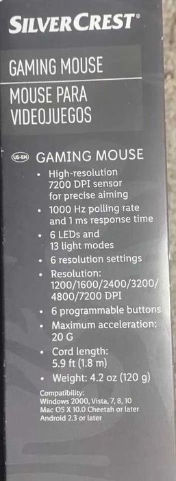 SilverCrest - Кабелна геймърска мишка с висока резолюция 7200 DPI