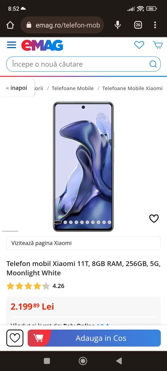 XIAOMI 11T 5G, 128GB, 8 +5GB RAM, Dual SIM, Celestial Blue
Model: 11T