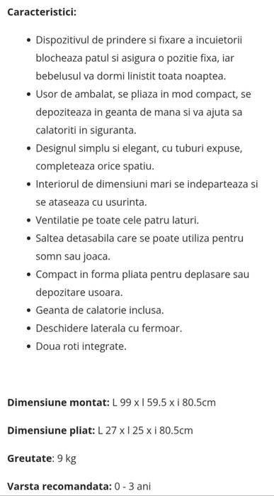 Pătuț 0 - 3 ani , stare buna