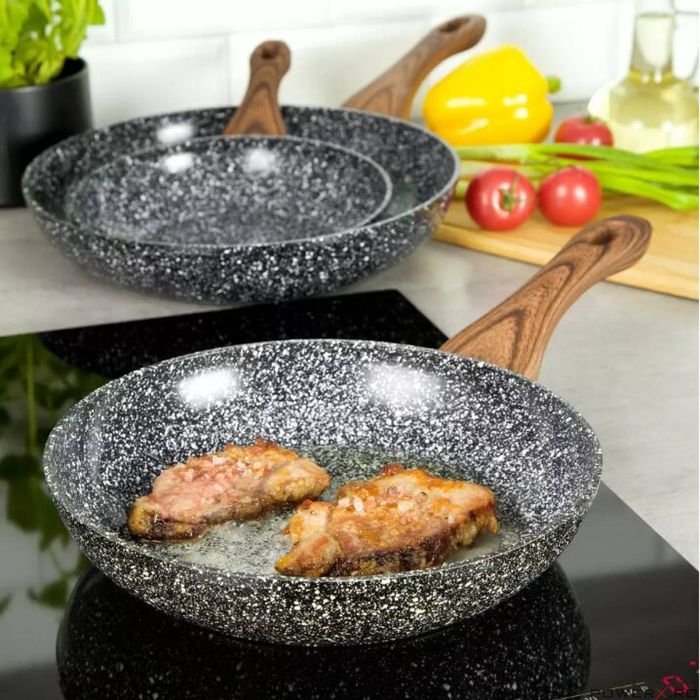 Set 3 tigai, din aluminiu, marmorate, gri, 20 / 24 / 28cm, KingHoff