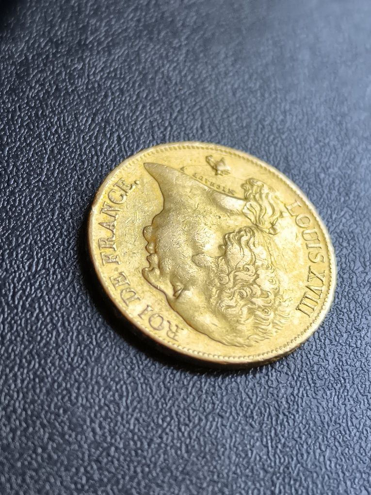 20 франка 1818 год,Луи XVIII , злато, тегло 6.45 гр,900/1000 (21.6 кар
