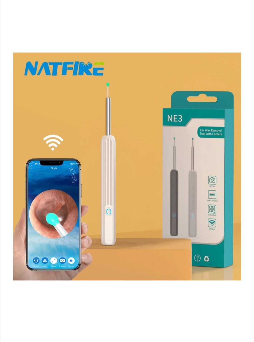 Отоскоп за уши, нос, гърло, зъби, тен, NE3 WIFI, LED светлина, камера,