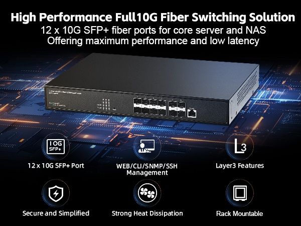 Binardat управляем SFP+ оптичен суич 12 порта 10G  L3 Web / CLI