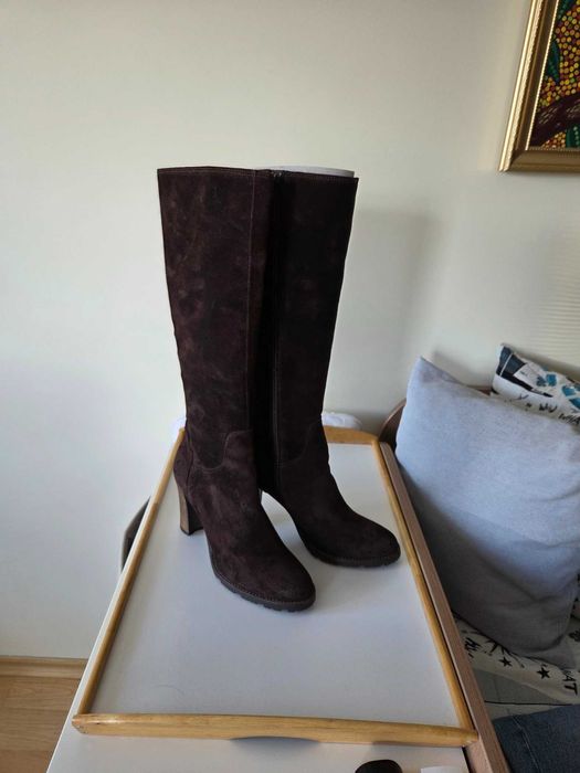Дамски ботуши кафяв велур