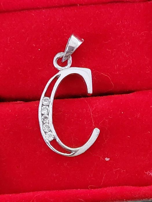 AG29, pandantiv argint 925, nou/marcat, mare, solid cu zirconii albe