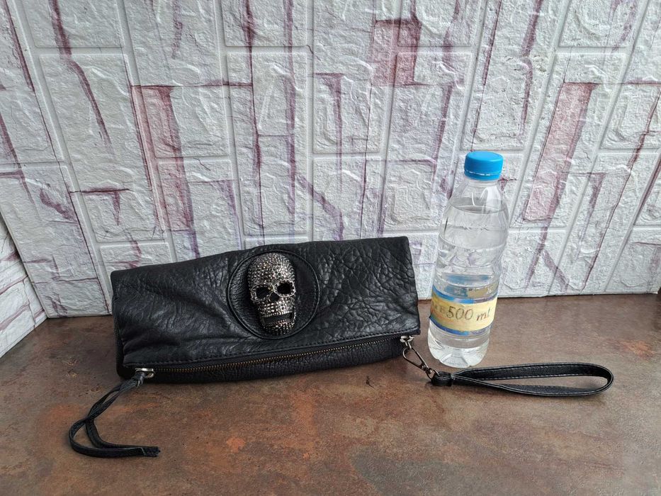 дамска чанта,малка черна чантичка,клъч,протмоне-естествена кожа