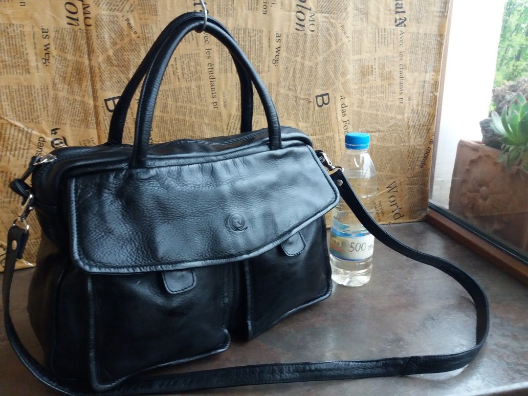 черна бизнес чанта-естествена кожа