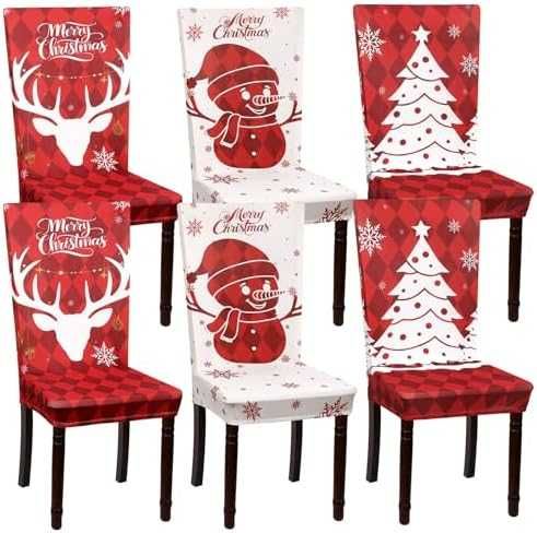 Калъфи Еластични покривала за коледни столове 6 броя празничен дизайн