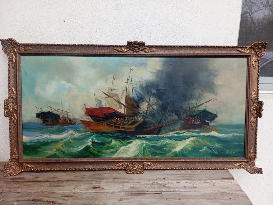 Масленa картина ,морска битка между галери