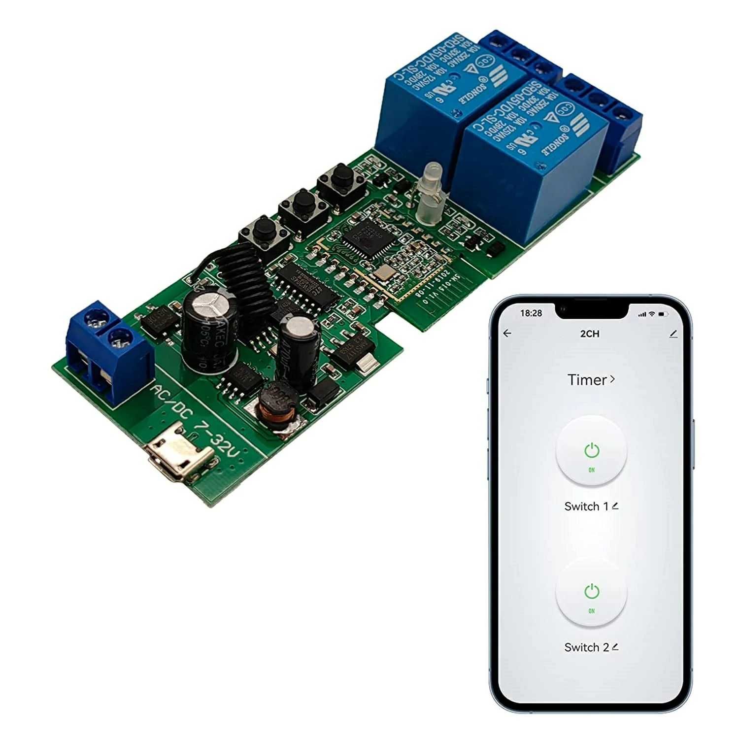 Modul releu inteligent wifi 5V 12v 24V wireless 2 canale Tuya Smart