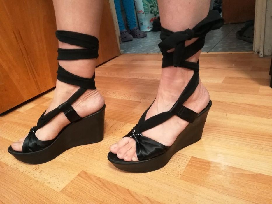 Sandale platforma negre matase / voal