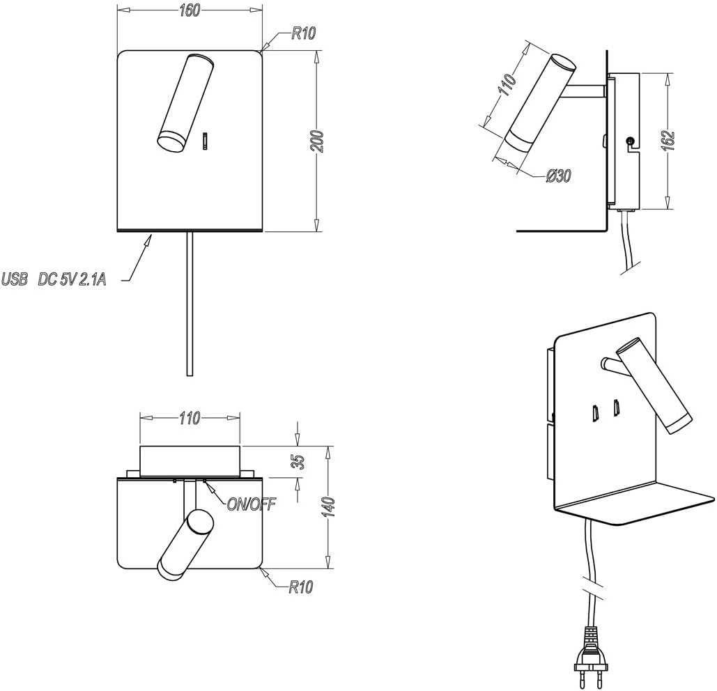 Aplica de perete LED Trio 22 25 70 207 cu priză de încărcare USB