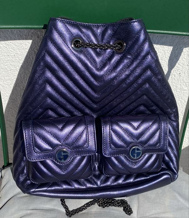 Тъмносиня кожена раница Giorgio Armani