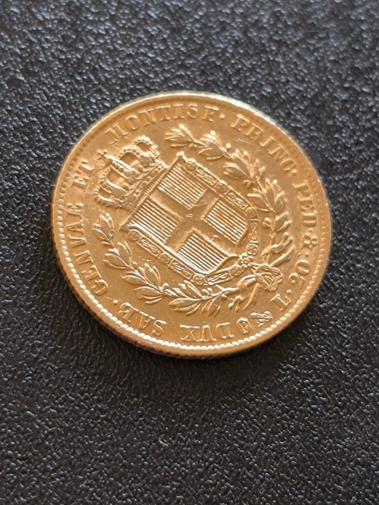 20 лири 1832 год, Сардиния, крал Карло Алберто, злато 6.45 гр,900/1000