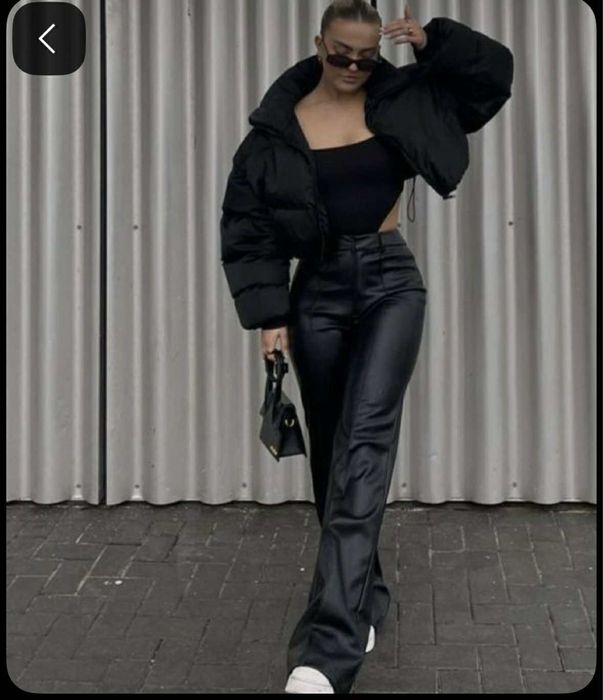Кожен панталон ZARA черен