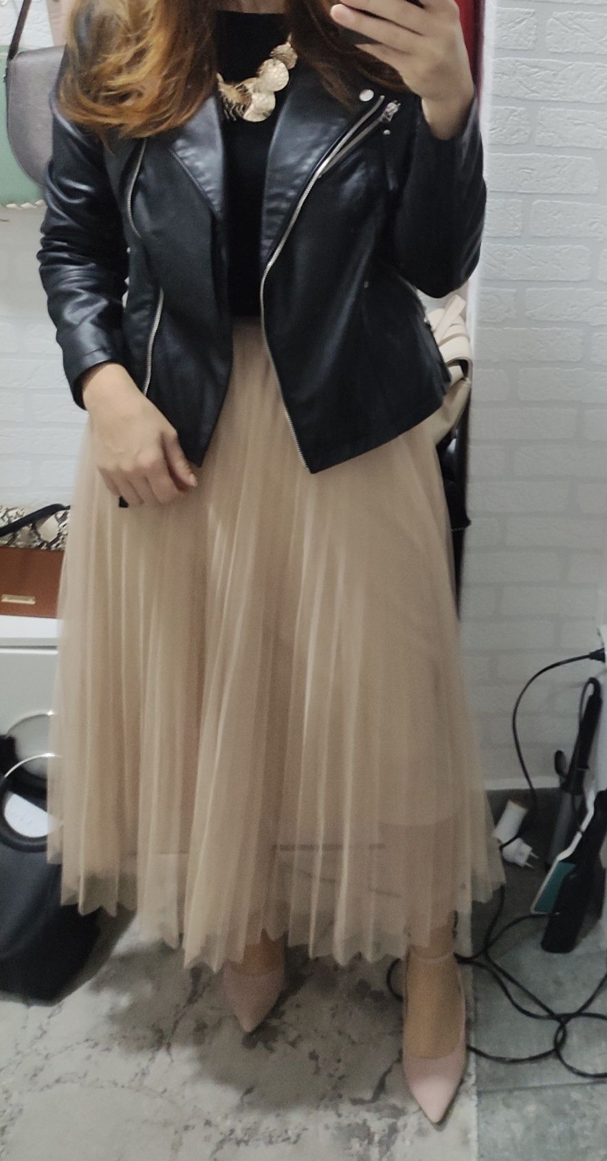 Fusta tulle midi bej