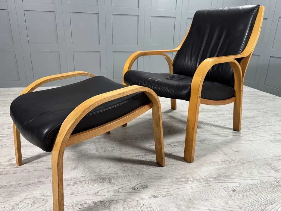 Скандинавско кожено кресло с табуретка Д1033-Д