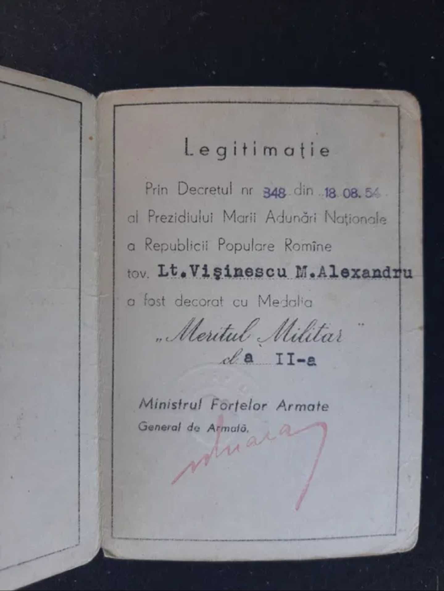 Medalii și brevete RSR și RPR apartinand Alexandru  Visinescu