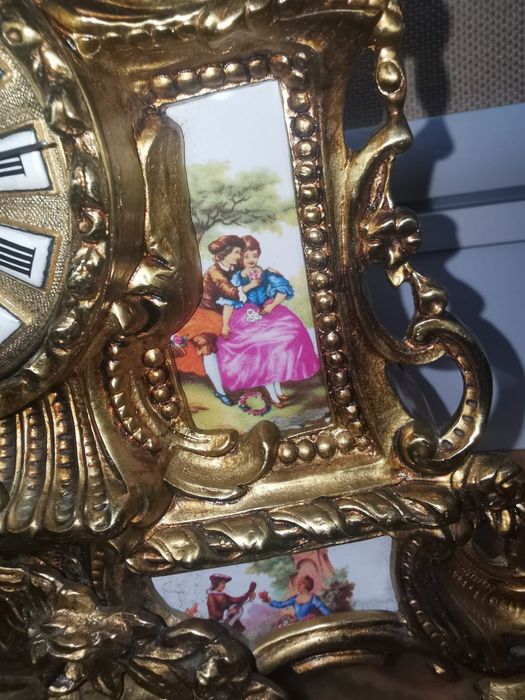 Часовник френски бароков каминен бронз керамика уникален супер запазен