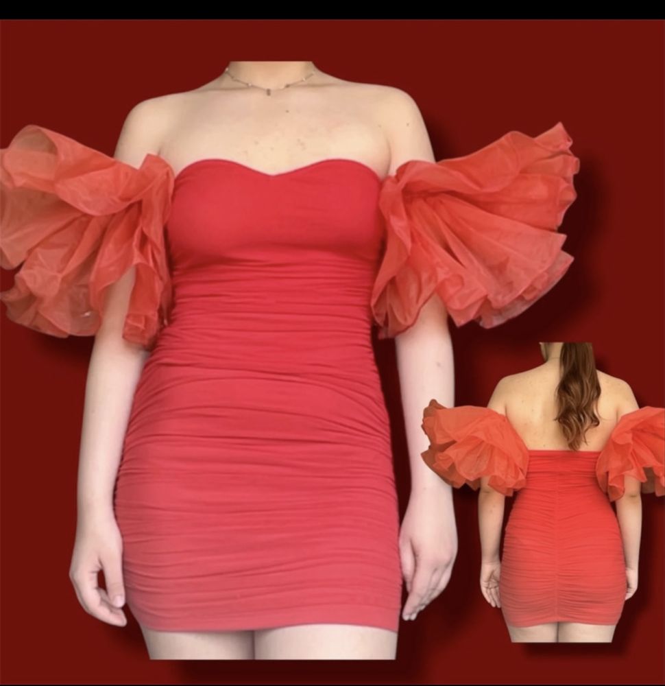 Rochie de ocazie scurtă mulată roșie cu volane