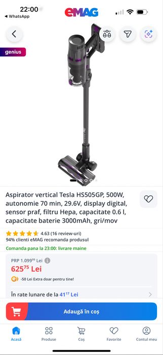 Asporator vertical tesla, folosit 6 luni arata,functioneaza 10 din 10