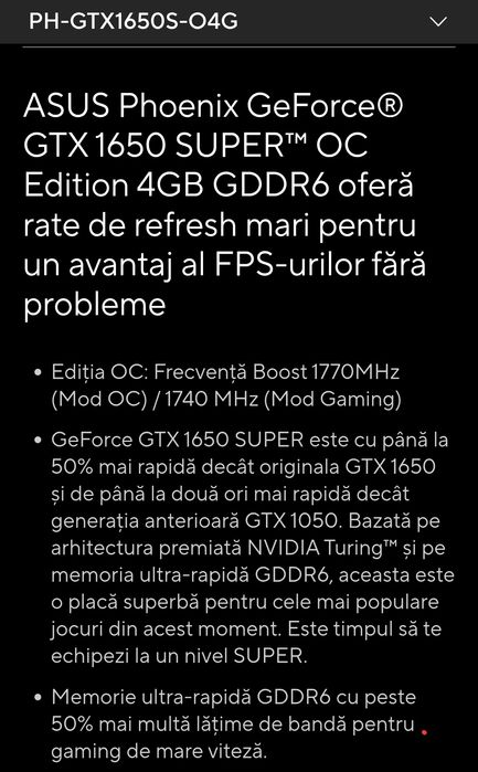 Gtx 1650 super OC 4gb gddr 6 Asus