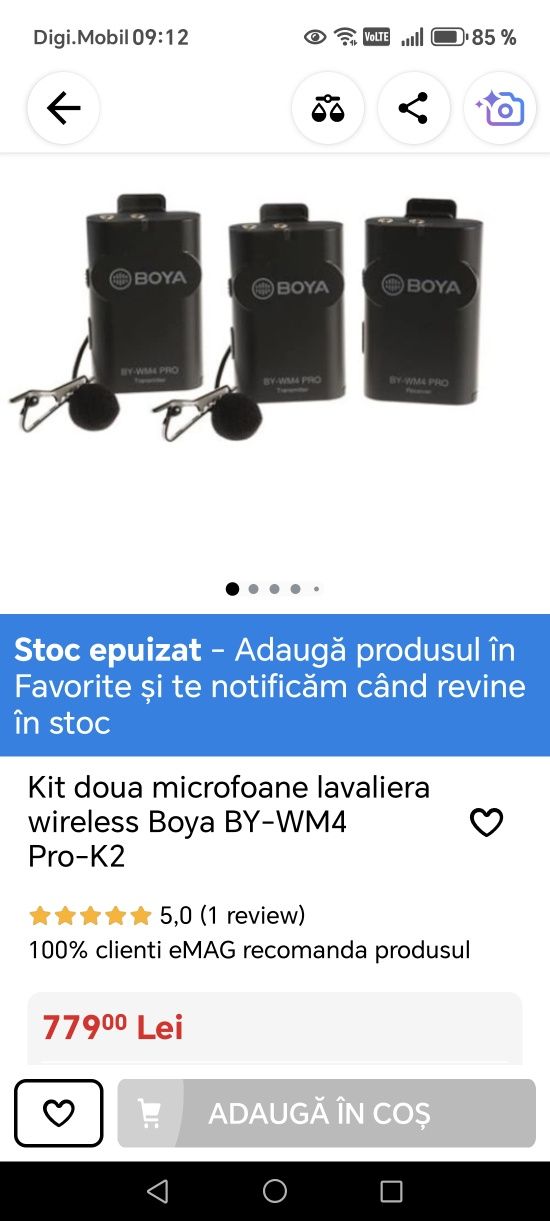 Vând Kit doua microfoane lavaliera wireless Boya BY-WM4 Pro-K2