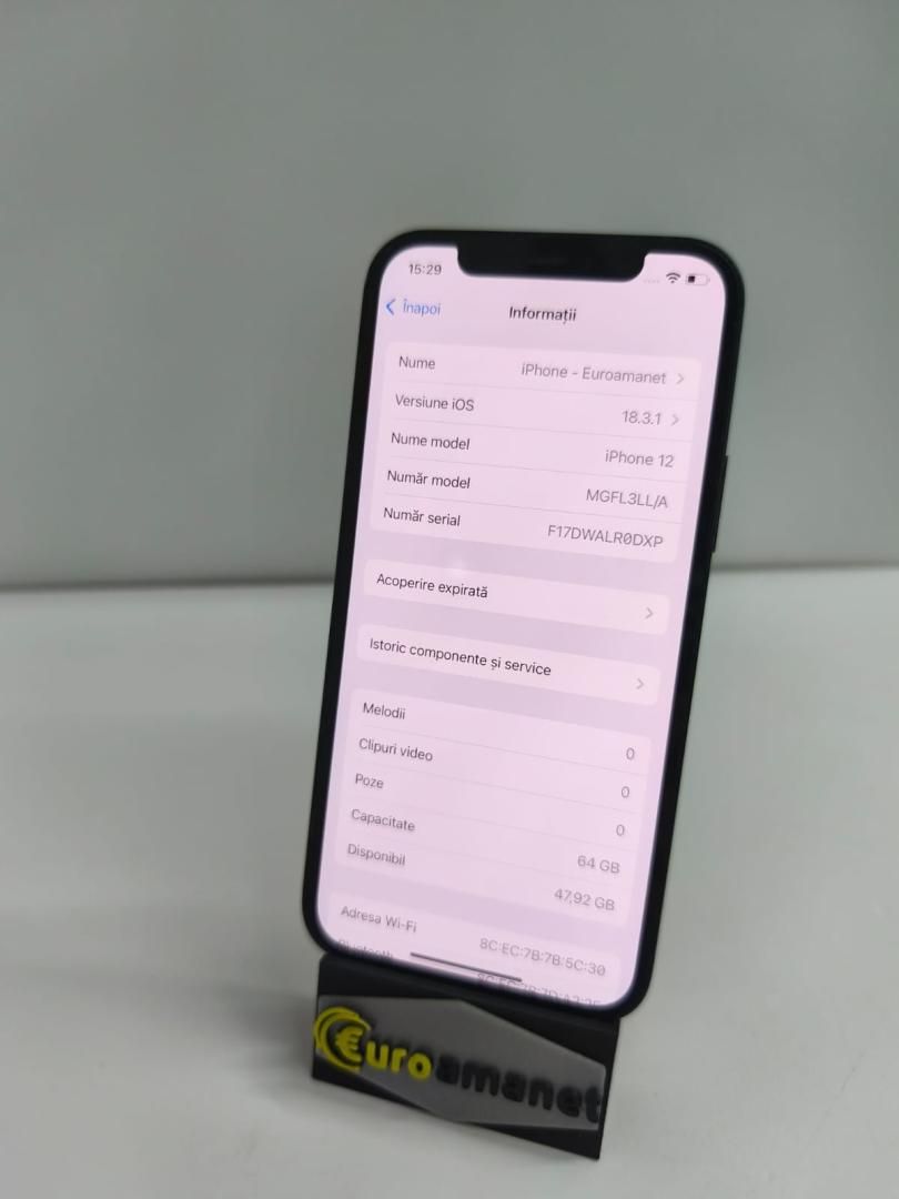 Telefon mobil Apple iPhone 12, 64GB, 5G, Black -I-