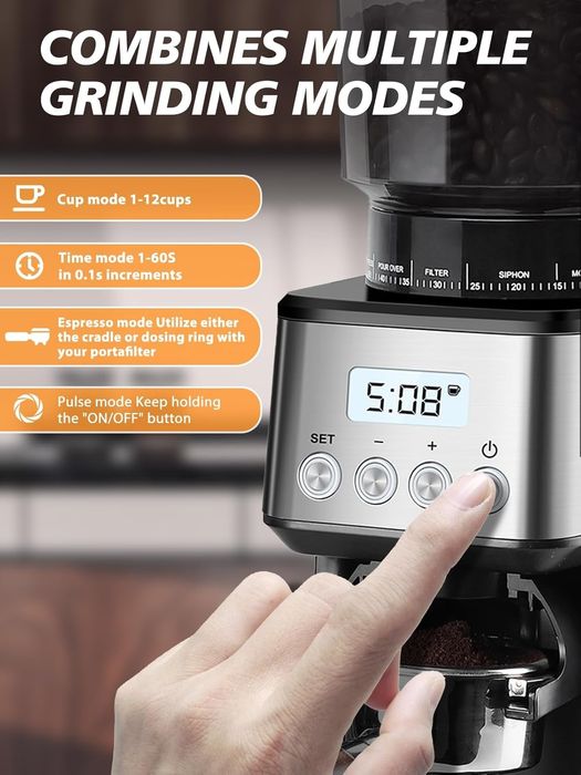 Електрическа кафемелачка, електронен дозатор, държачи за портафилтър