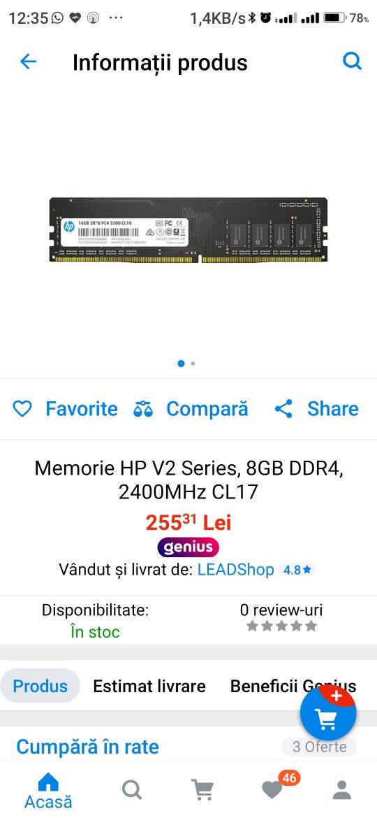 KIT 2x8Gb Memorie RAM pentru P C. DDR4 8Gb