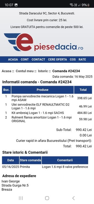 Kit Ambreaj Dacia Logan 1.6 benzina nou