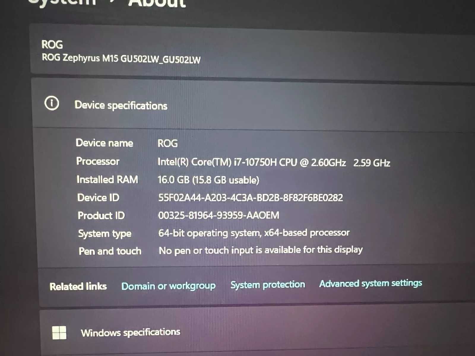 Asus ROG Zephyrus M15 (240Hz/i7/16GB RAM/RTX 2070)