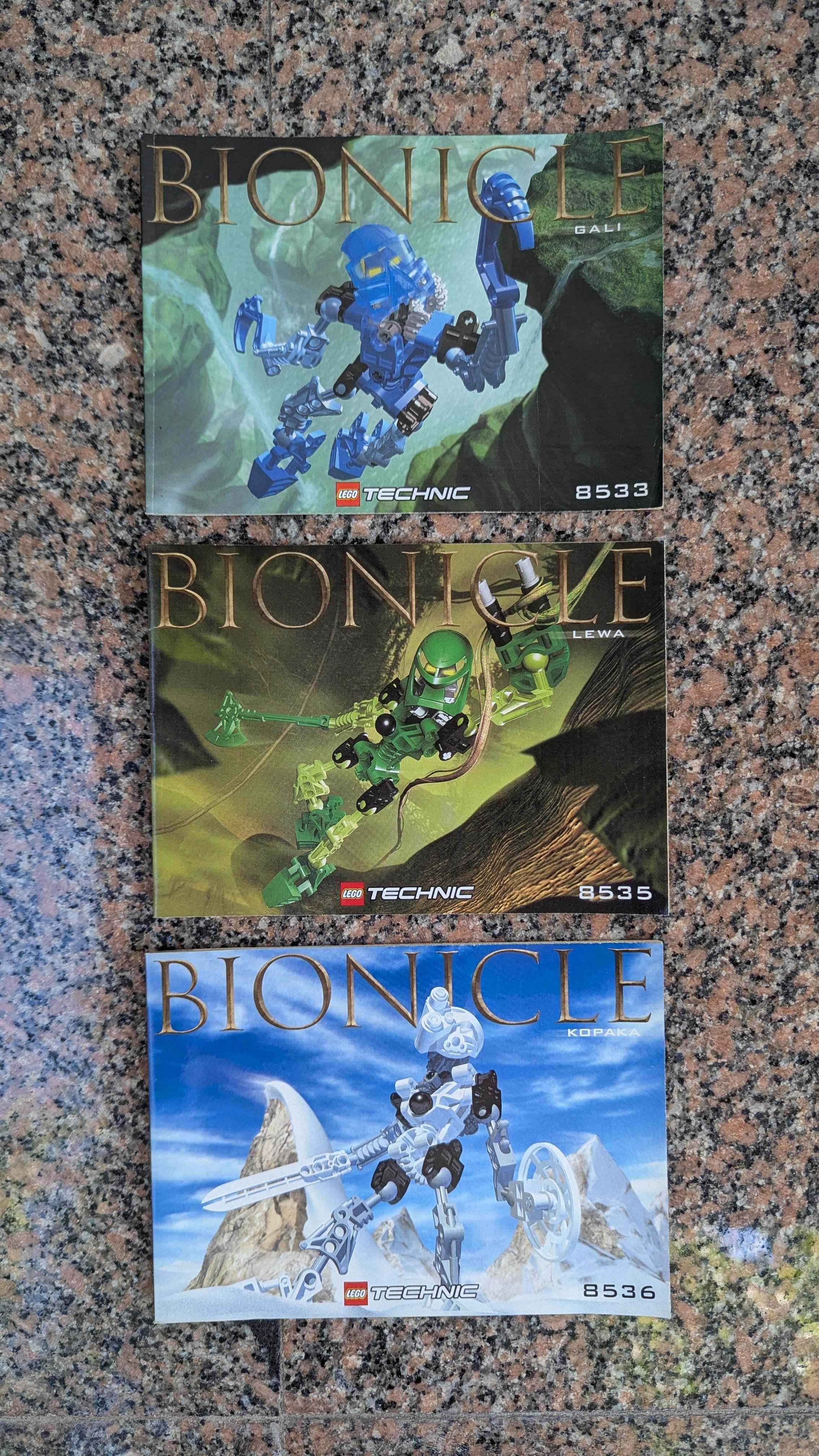 3 seturi LEGO Bionicle: Gali, Lewa, Kopaka