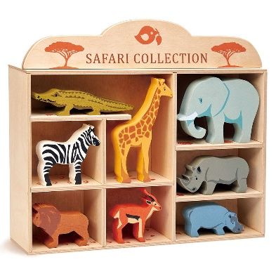 Animale Safari din lemn cu raft, Tender Leaf Toys