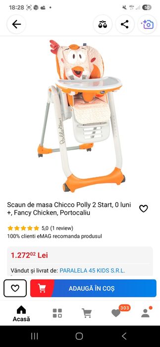 Vând Scaun de masa Chicco Polly 2 Start 4roti, Fancy Chicken