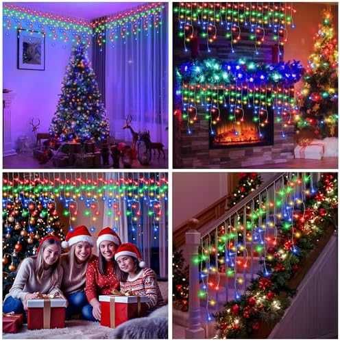 Коледни висулки 400 LED RGB, 8 режима, външни, водоустойчиви светлини