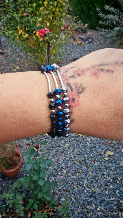 set de 3 bratari pe snur din argint si pietre naturale