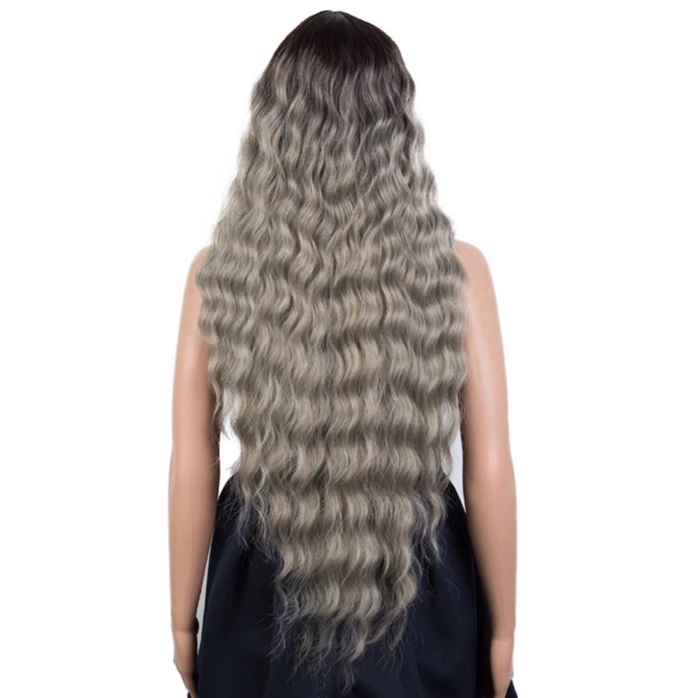 Peruca R69 Gri blonda Roscata platinata ombre breton afro creata lunga