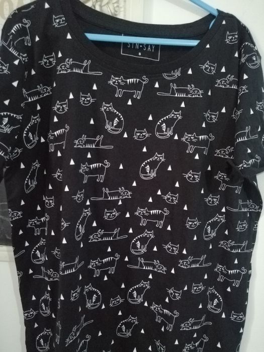 Tricou nou negru Sinsay model cu pisici dama marimea M/L